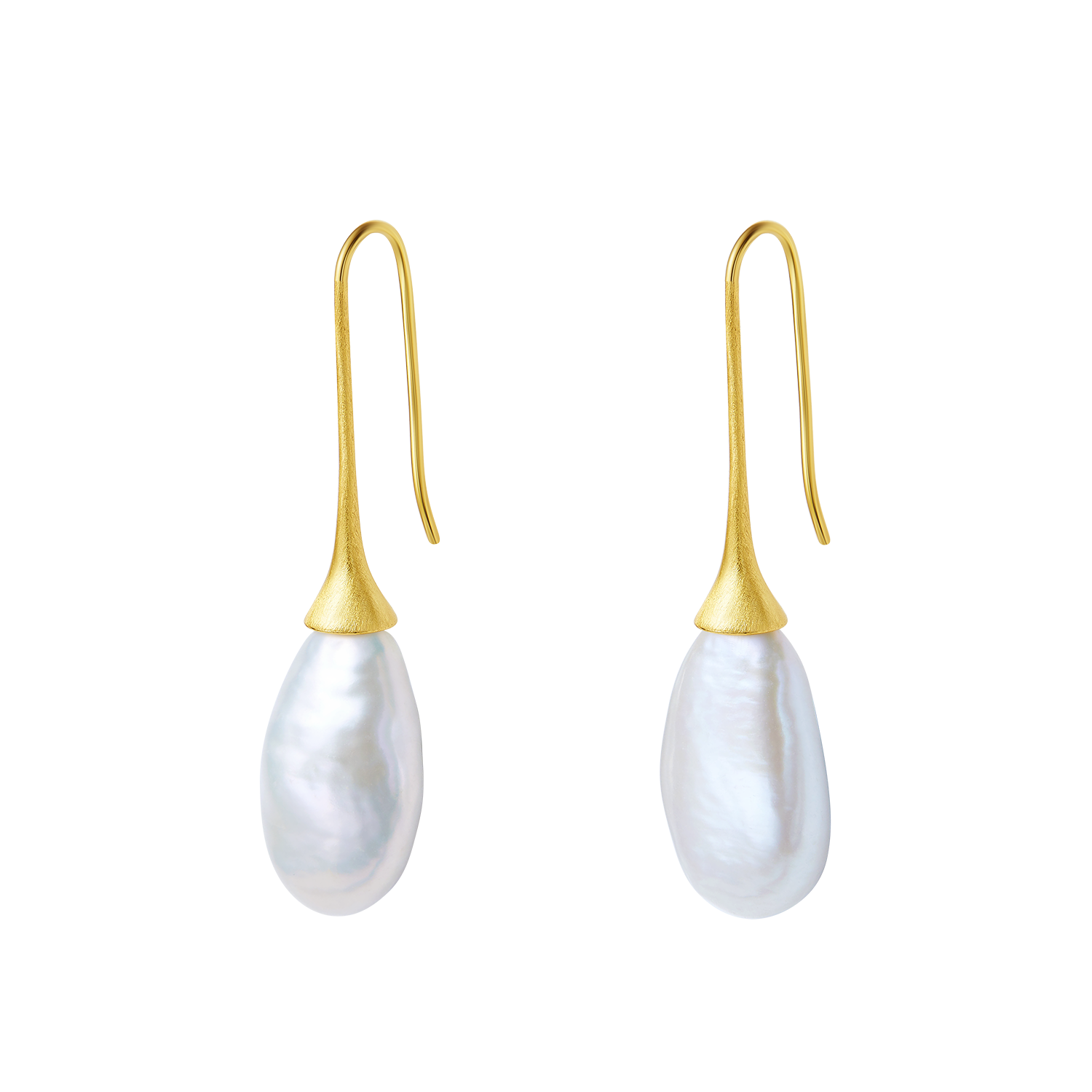 Pearl earrings with gold hooks on a white background