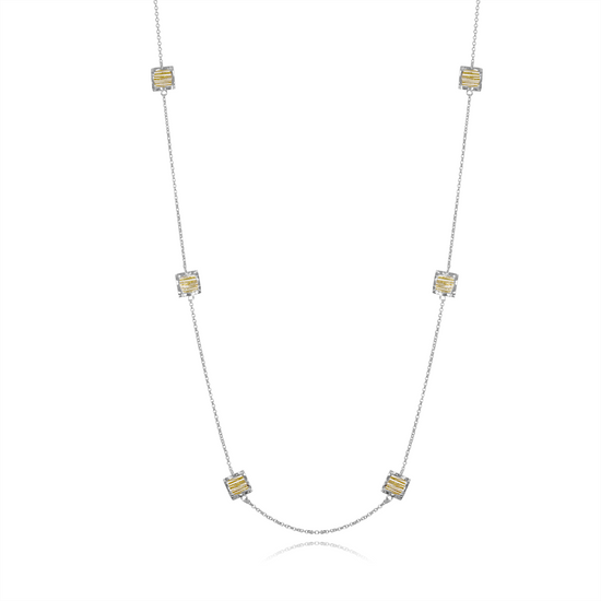 Necklace with square-shaped beads on a white background