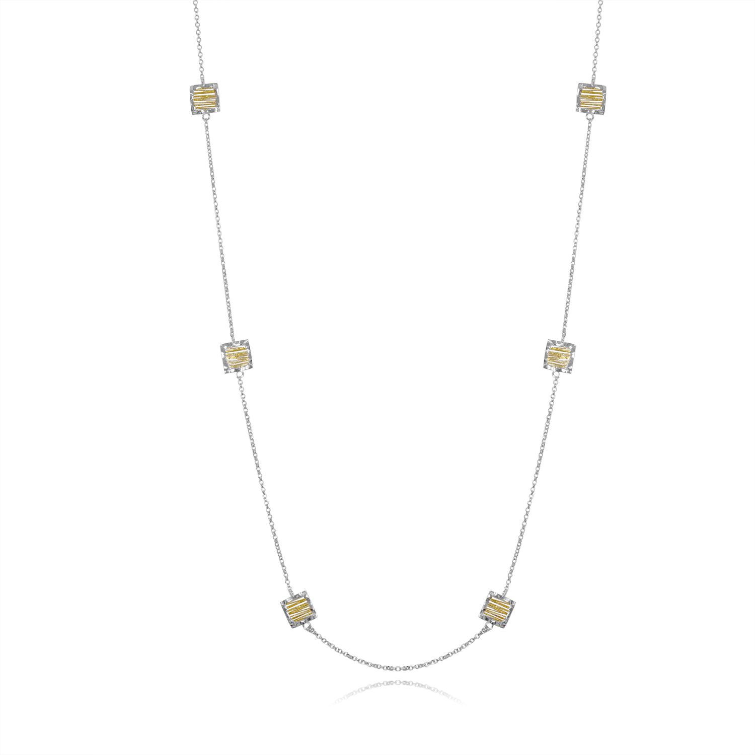 Necklace with square-shaped beads on a white background