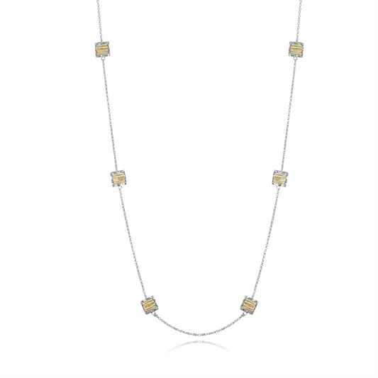 Necklace with square-shaped beads on a white background