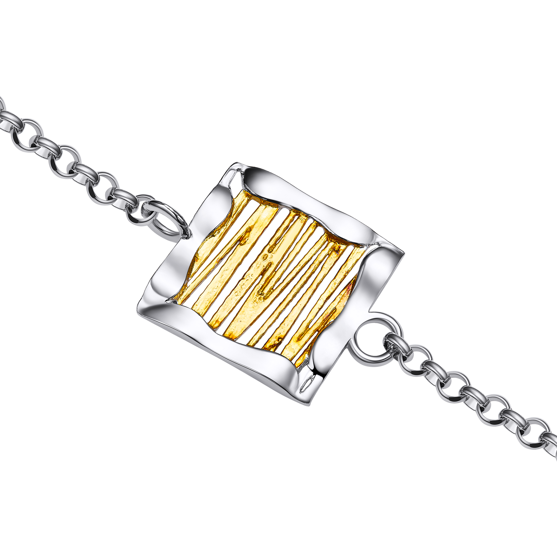 Jewelry with a gold inlay and silver chain on a white background